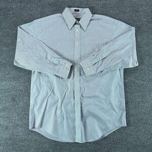 Kenneth‎ Gordon USA Mens Blue White Striped Non Iron Cotton Dress Shirt 15.5 32
